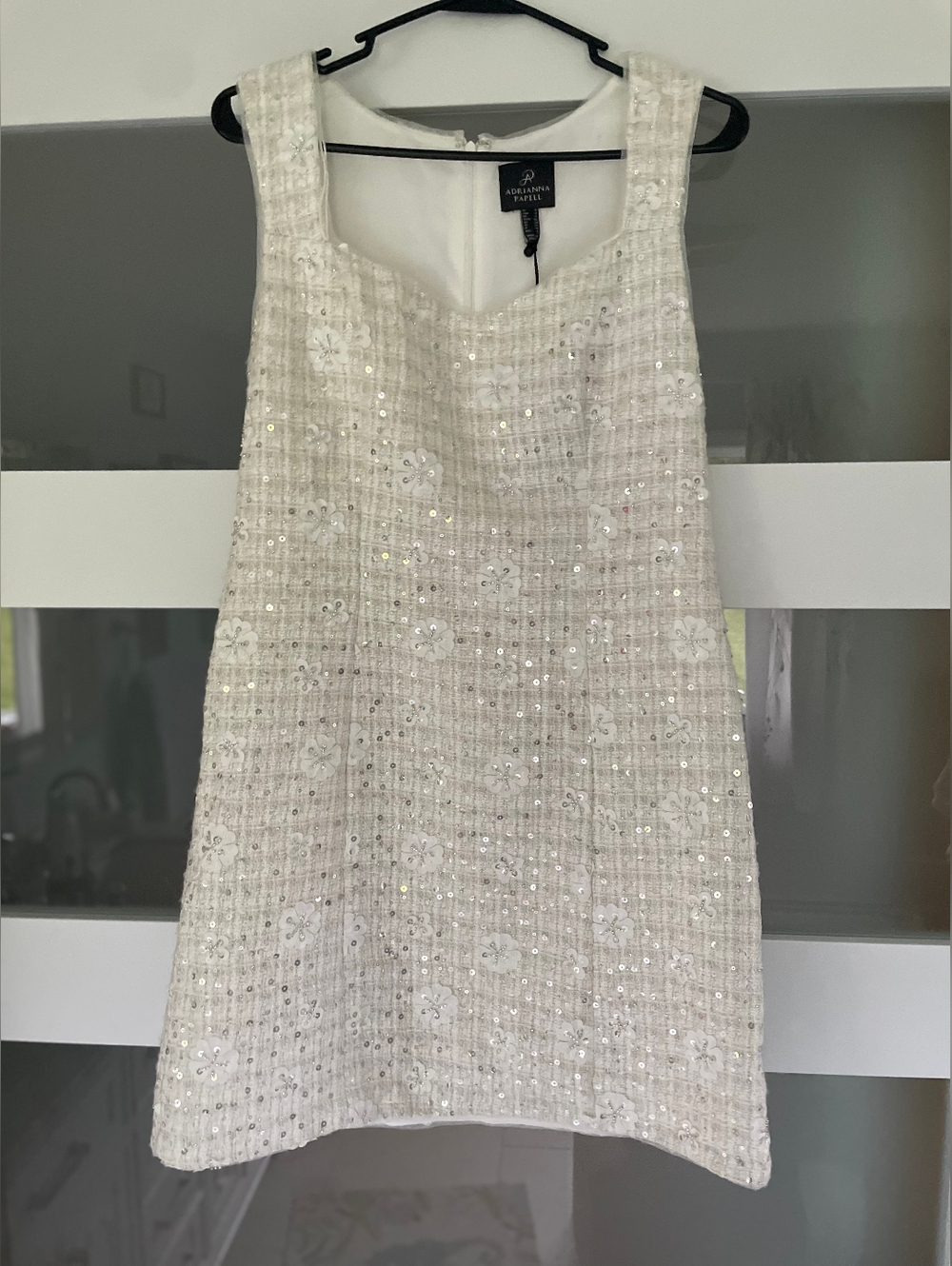 NWT Adrianna Papell Cream Sequin Tweed Mini Dress